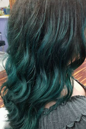 Dark hair with ombre blue ends 