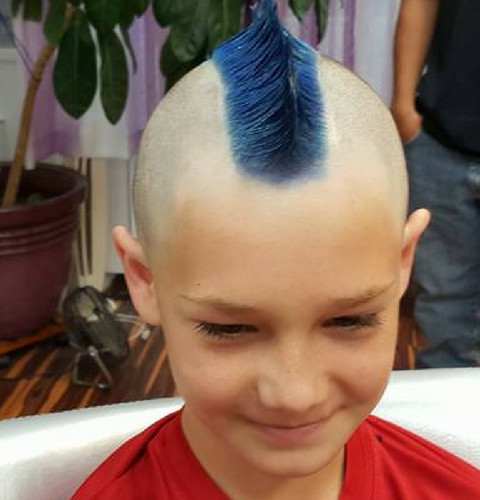 Boy with a blue mohawk 